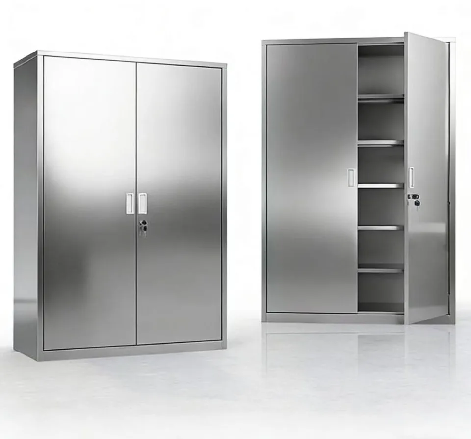 Reference configuration showing stainless steel cabinet storage