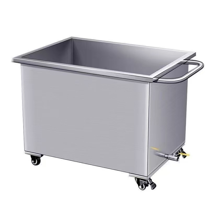 201/304 Stainless Steel Mobile Soaking Tank with Casters, Commercial Kitchen Transportable Sink