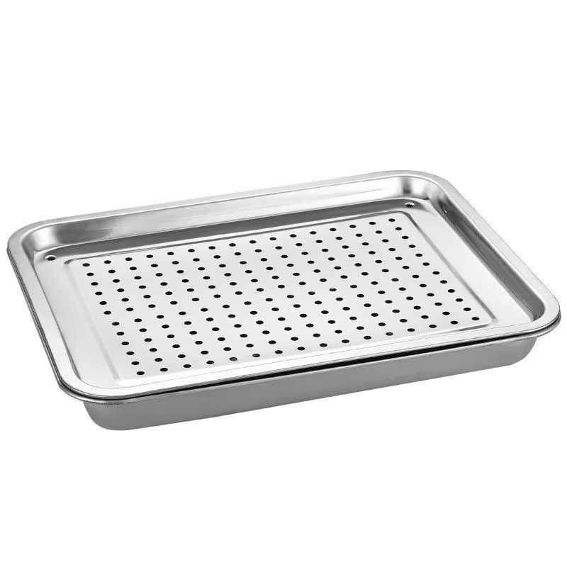 304 Stainless Steel Perforated Tray, Commercial Kitchen Drain Pan for Food Service