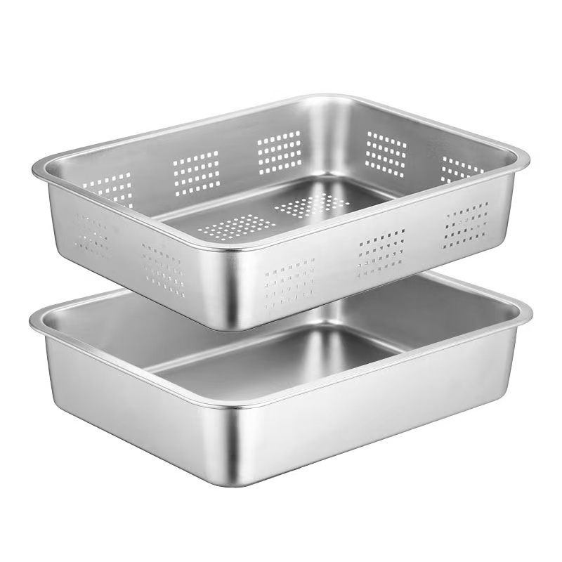 304 Stainless Steel GN Pan Set, Deep Solid Tray & Perforated Tray Combination for Commercial Kitchen