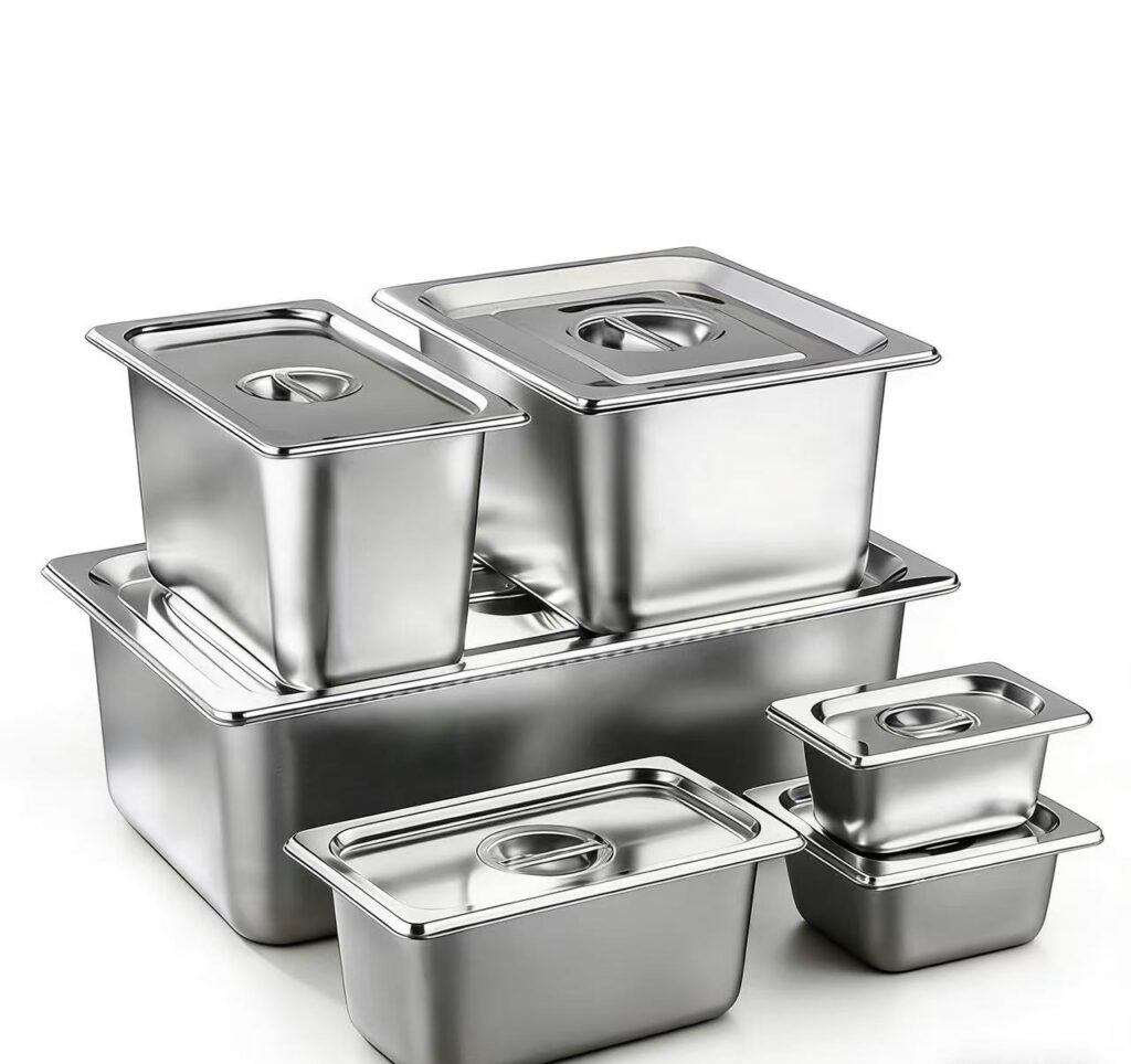 304 Stainless Steel Full Range GN Pans, Standard Gastronorm Food Containers with Lids for Catering