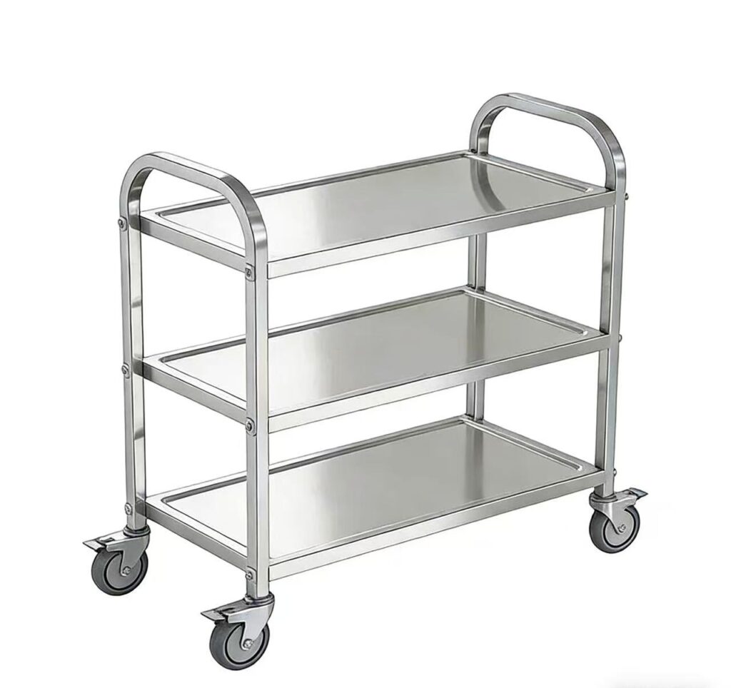 304/201 Stainless Steel 3-Tier Commercial Utility Cart with Swivel Casters, Rolling Food Service Cart for Restaurant