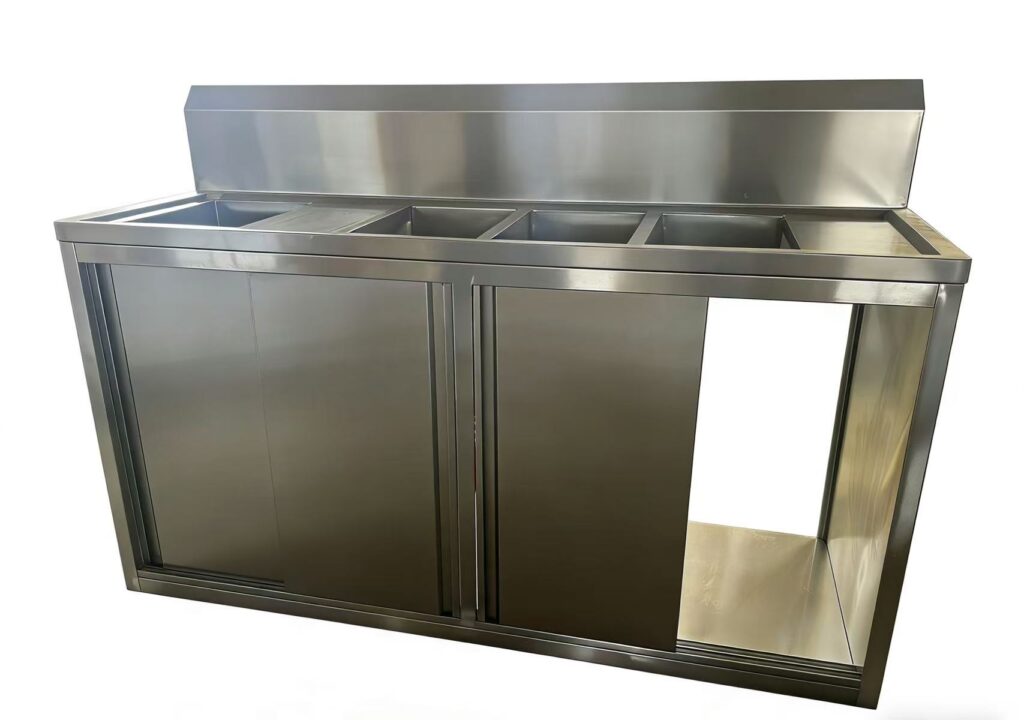 304 /201Stainless Steel Food Cart for Restaurant. Commercial Street Vending Cart with Sink & Storage Cabinet for Catering
