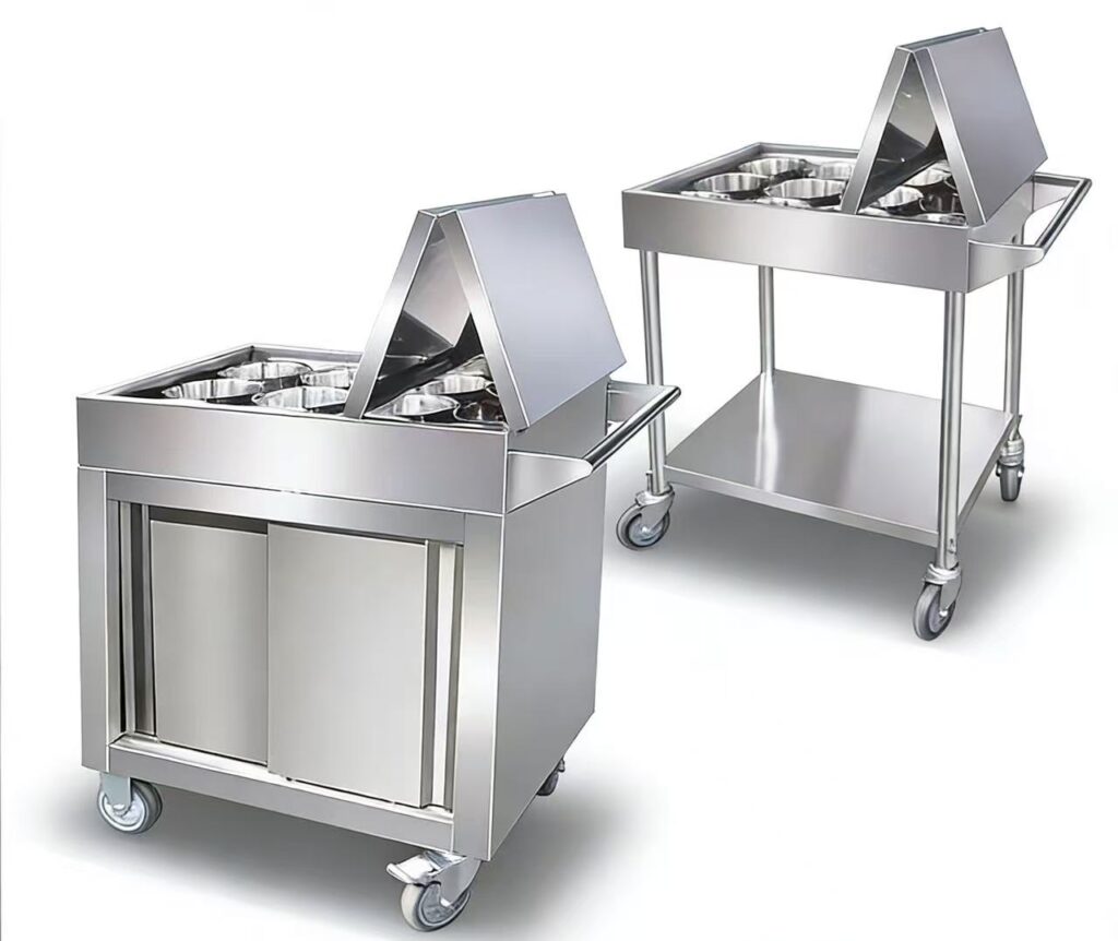 304/201 Stainless Steel Mobile Condiment Cart, Commercial Kitchen Spice Storage Cart with Wheels for Catering